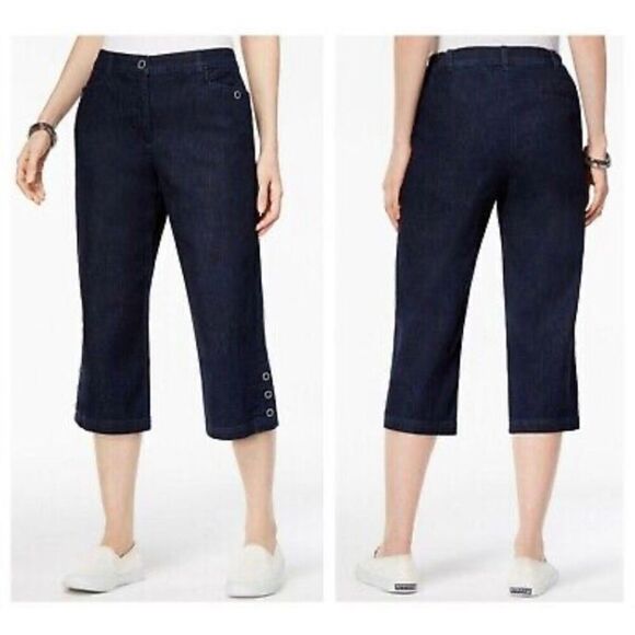 KAREN SCOTT - NWT - L Sz 16 Petite Comfort Waist Capri Jeans in Dark Wash - Picture 2 of 16
